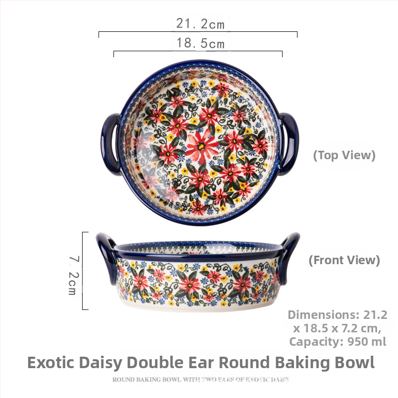 Lenkiško keraminio dubenėlio su rankena buitinė lėkštė kepimo dubenėlis su dviguba ausimi sriubos dubenėlis salotoms greito paruošimo makaronų dubenėlis retro stalo įrankiai „Amazon“