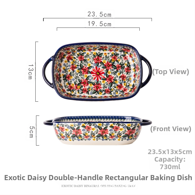 Lenkiško keraminio dubenėlio su rankena buitinė lėkštė kepimo dubenėlis su dviguba ausimi sriubos dubenėlis salotoms greito paruošimo makaronų dubenėlis retro stalo įrankiai „Amazon“