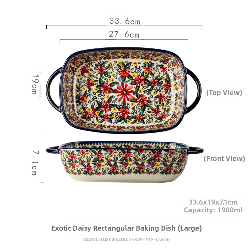 Lenkiško keraminio dubenėlio su rankena buitinė lėkštė kepimo dubenėlis su dviguba ausimi sriubos dubenėlis salotoms greito paruošimo makaronų dubenėlis retro stalo įrankiai „Amazon“