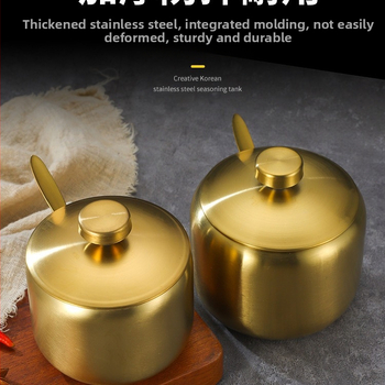 Korėjietiško stiliaus nerūdijančio plieno prieskonių buteliukas, virtuvės čili, sojų padažo indelis, druskos indelis su šaukštu, prieskonių dėžutė, kūrybingas auksinis indelis