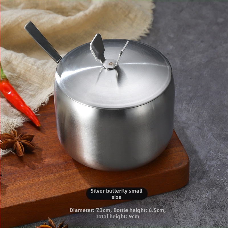 Korėjietiško stiliaus nerūdijančio plieno prieskonių buteliukas, virtuvės čili, sojų padažo indelis, druskos indelis su šaukštu, prieskonių dėžutė, kūrybingas auksinis indelis