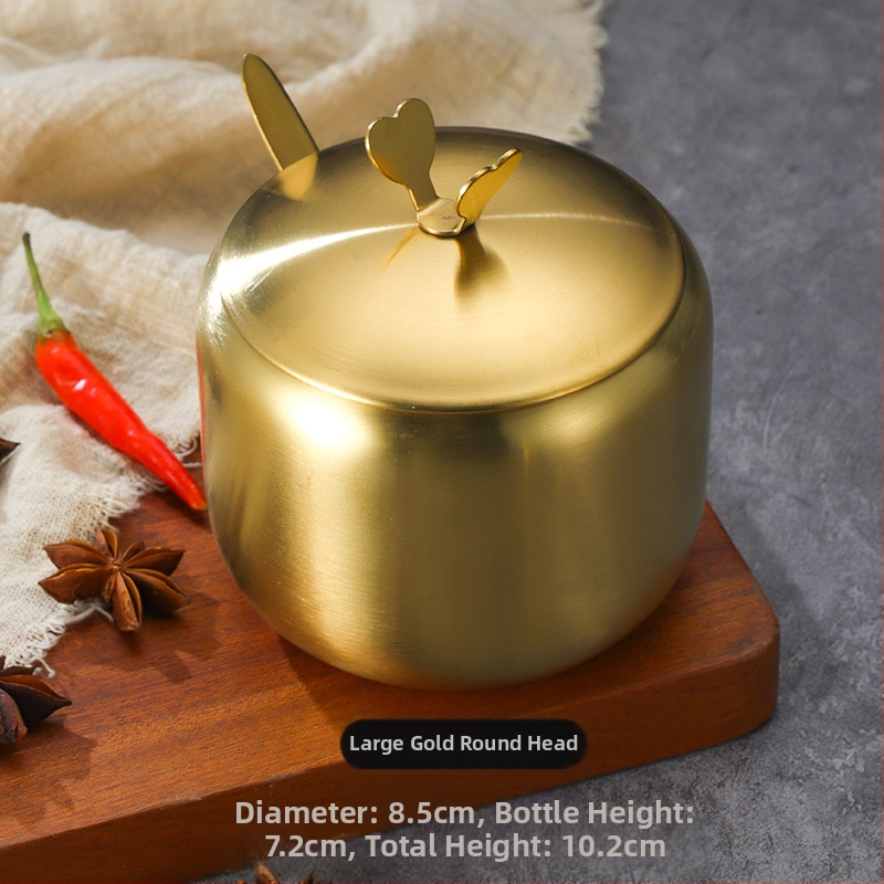 Korėjietiško stiliaus nerūdijančio plieno prieskonių buteliukas, virtuvės čili, sojų padažo indelis, druskos indelis su šaukštu, prieskonių dėžutė, kūrybingas auksinis indelis