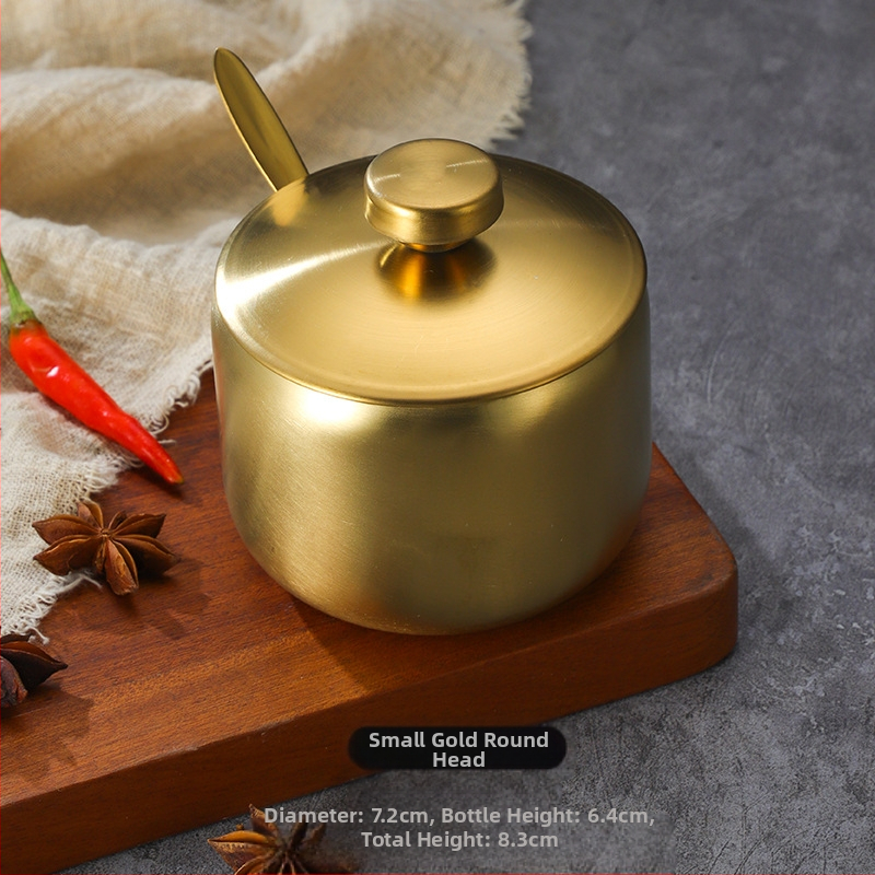 Korėjietiško stiliaus nerūdijančio plieno prieskonių buteliukas, virtuvės čili, sojų padažo indelis, druskos indelis su šaukštu, prieskonių dėžutė, kūrybingas auksinis indelis