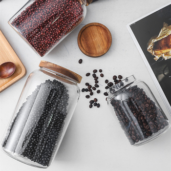 Γυάλινο βάζο αποθήκευσης τσαγιού μεγάλης χωρητικότητας με καπάκι από ξύλο ακακίας, σφραγισμένο, πολλαπλών προδιαγραφών, διαφανές γυάλινο βάζο αποθήκευσης τσαγιού από κόκκους