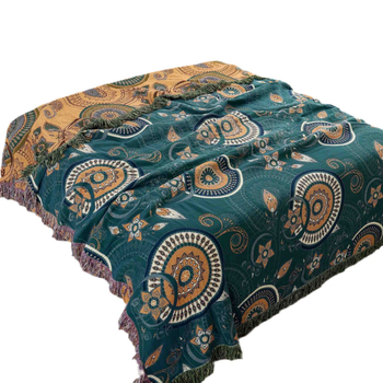 Κουβέρτα καναπέ με φούντα Μπλε-πράσινη κουβέρτα γραφείου Υπνοδωμάτιο Μποέμ Κουβέρτα Πετσέτα κρεβατιού Μοντέρνα Φωτεινή Πολυτέλεια