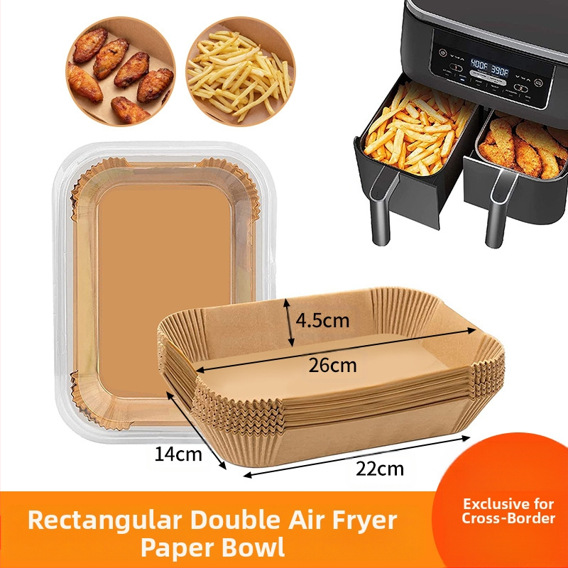 Ristkülikukujuline topeltpott õhufritüür, ristkülikukujuline õhufritüür, paberist kauss, Ninja topeltpott, pärgamentpaber, silikoonõliga küpsetuspaber