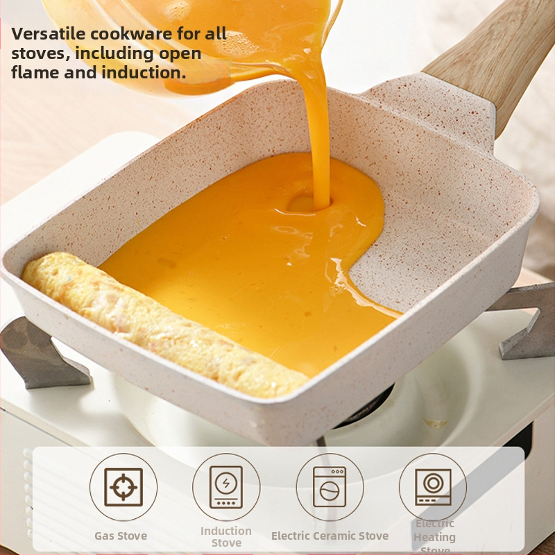 Дебело яйце, печено на медицински камък, квадратен мини тиган за пържоли, закуска, японски тиган тамагояки, незалепващ тиган