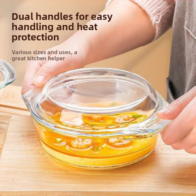 Стъклена купа с капак, специална чиния за затопляне в микровълнова фурна, устойчива на висока температура, домакински леген, голяма купа за супа, яйчена супа, купа за на пара с яйца