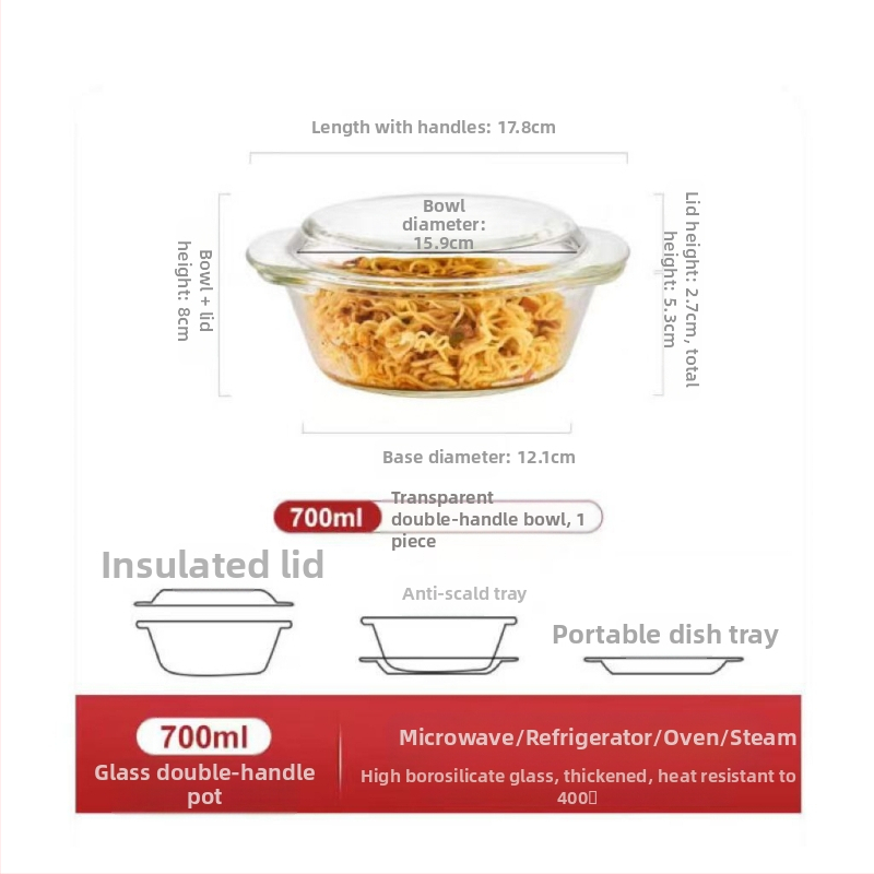 Klaaskauss kaanega, spetsiaalne mikrolaineahju kuumutamiseks mõeldud taldrik, kõrge temperatuurikindel majapidamiskauss, suur supikauss, munasupp, aurutatud munakauss