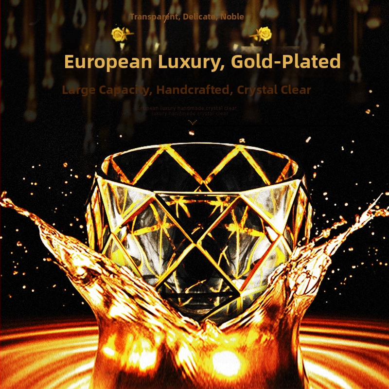 Луксозна златна боядисана чаша за уиски в европейски стил, домакинска чаша за вино, ръчно изработена кристална чаша за вино, чаша за бира