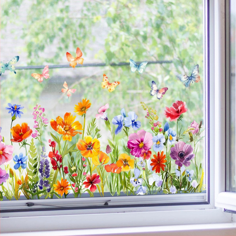 Акварелни цветя пеперуда домашен стъклен прозорец фон стена декоративни стенни стикери самозалепващи се на едро външна търговия