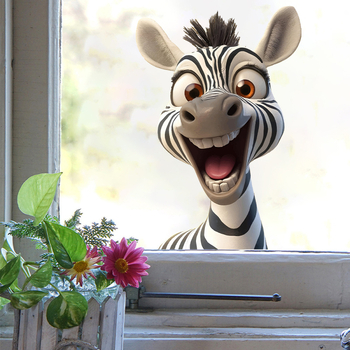 Yiyao JD3416 Αστείο ασπρόμαυρο ριγέ αυτοκόλλητο ζέβρας με φόντο γυάλινη πόρτα και παράθυρο σε εμπορικό κέντρο, διακοσμητικό ηλεκτροστατικό αυτοκόλλητο