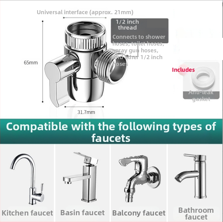 Vodovodný konektor One-to-Two, kuchynské umývadlo, práčka, prívod vody, port na pripojenie potrubia, rozdeľovač vody, môžu používať tisíce kvetov