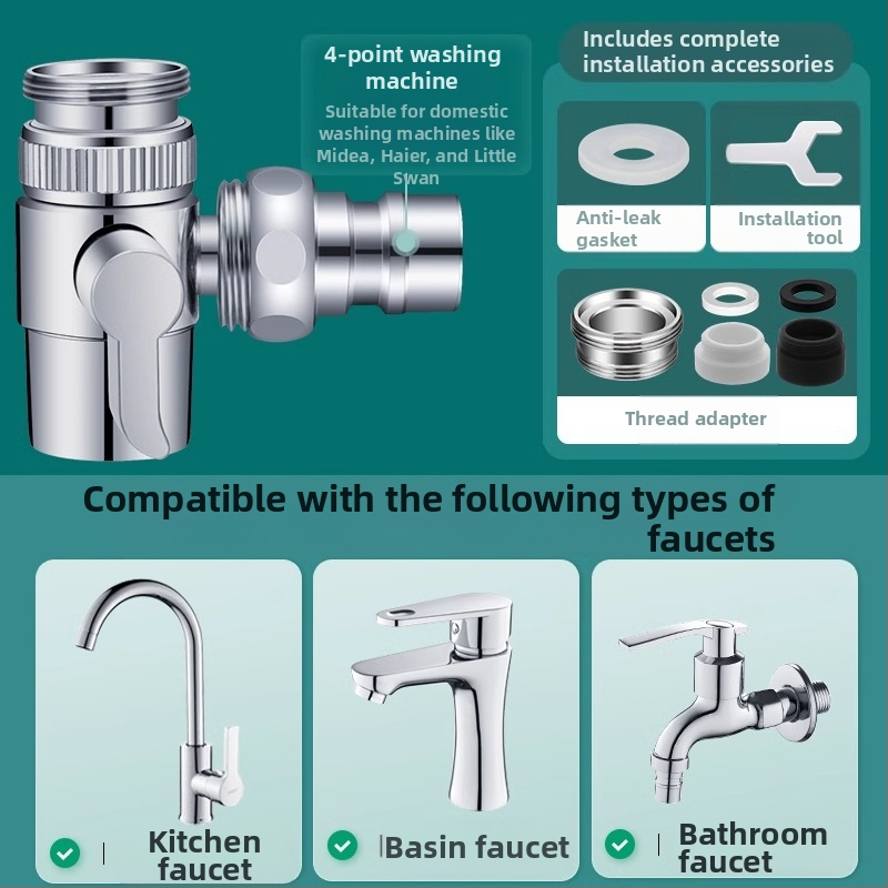 Vodovodný konektor One-to-Two, kuchynské umývadlo, práčka, prívod vody, port na pripojenie potrubia, rozdeľovač vody, môžu používať tisíce kvetov