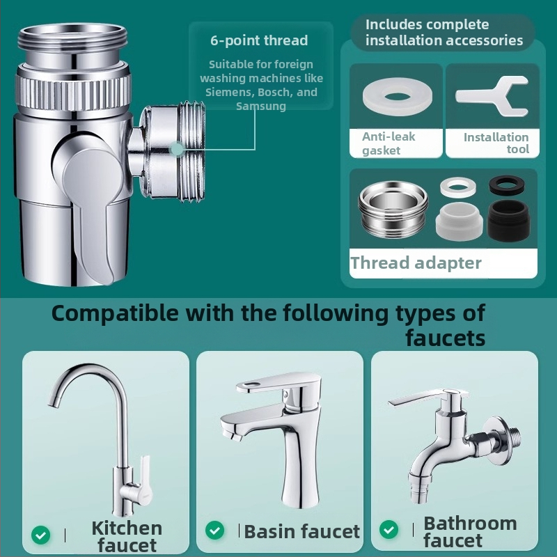 Vodovodný konektor One-to-Two, kuchynské umývadlo, práčka, prívod vody, port na pripojenie potrubia, rozdeľovač vody, môžu používať tisíce kvetov
