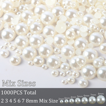 ABS mākslīgā pērle 2-8 mm jaukta plakana pusapaļa pērle DIY japāņu nagu mākslas plāksteris aksesuāri neporaina pērle