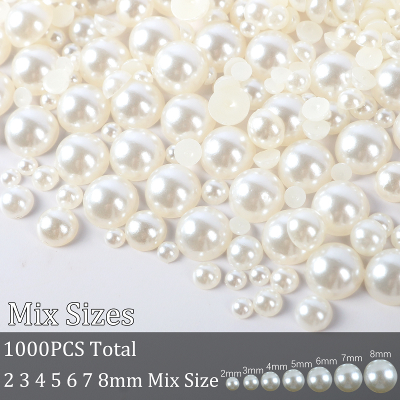 ABS imitacijos perlas 2-8 mm mišrus plokščias pusapvalis perlas „pasidaryk pats“ japoniškas nagų dailės pleistras, neporėtas perlas