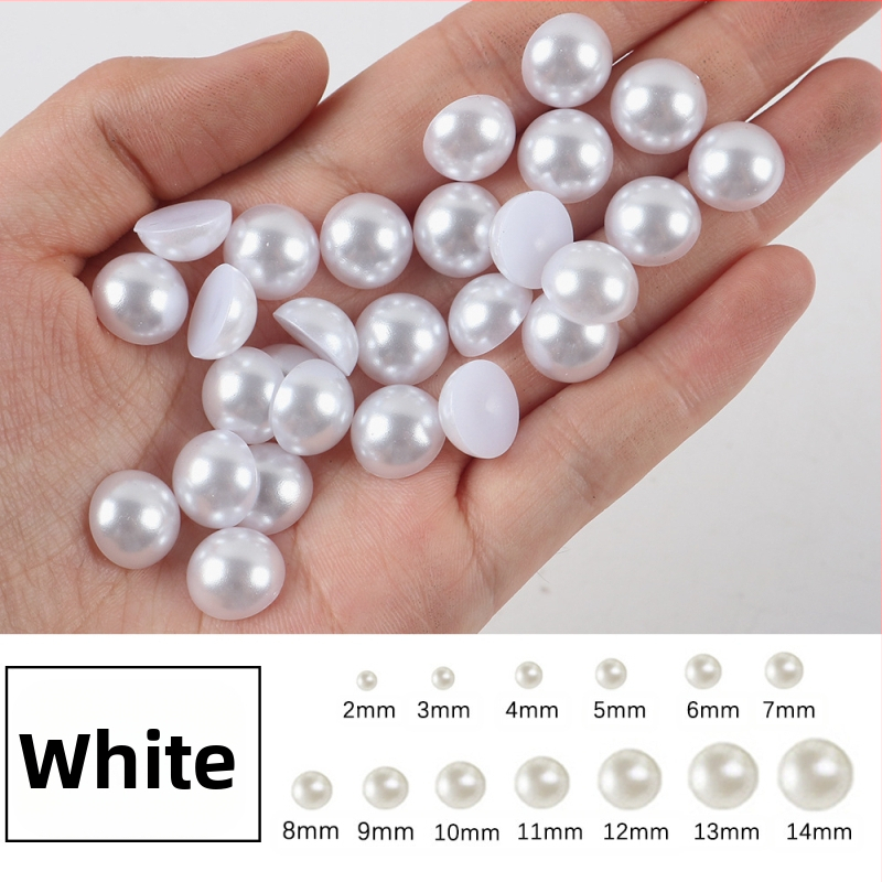 ABS mākslīgā pērle 2-8 mm jaukta plakana pusapaļa pērle DIY japāņu nagu mākslas plāksteris aksesuāri neporaina pērle