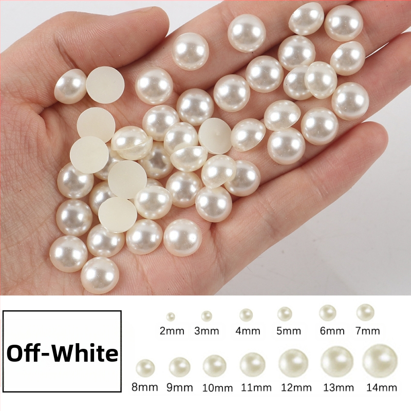 ABS mākslīgā pērle 2-8 mm jaukta plakana pusapaļa pērle DIY japāņu nagu mākslas plāksteris aksesuāri neporaina pērle