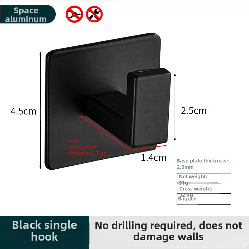 Juodas, be perforatorių, paprastas drabužių kabliukas, vonios kambario kombinuotas, vieno kabliuko, sieninis drabužių pakabukas, paltų kabliukas, rankšluosčių kabliukas