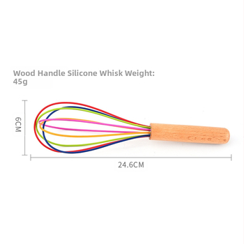 Medinės rankenos spalvos rankinis silikoninis kiaušinių plaktuvas rankinis skysčio maišymo lazdelės grietinėlės dozatorius virtuvės buitiniai įrankiai
