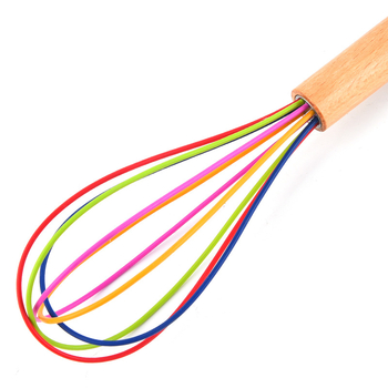 Medinės rankenos spalvos rankinis silikoninis kiaušinių plaktuvas rankinis skysčio maišymo lazdelės grietinėlės dozatorius virtuvės buitiniai įrankiai