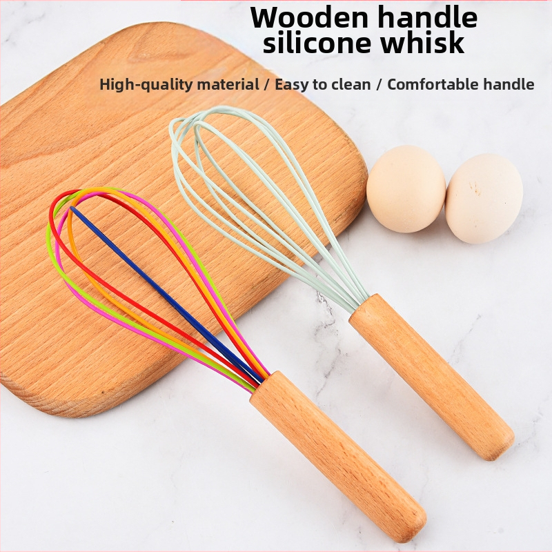Дървена дръжка, цветна ръчна силиконова бъркалка за яйца, ръчна течна бъркалка, дозатор за сметана, кухненски инструменти за домакинство