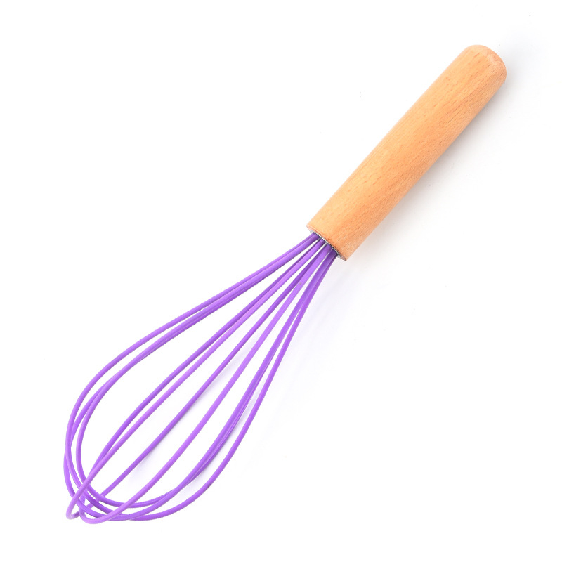 Medinės rankenos spalvos rankinis silikoninis kiaušinių plaktuvas rankinis skysčio maišymo lazdelės grietinėlės dozatorius virtuvės buitiniai įrankiai
