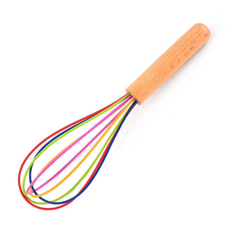 Medinės rankenos spalvos rankinis silikoninis kiaušinių plaktuvas rankinis skysčio maišymo lazdelės grietinėlės dozatorius virtuvės buitiniai įrankiai