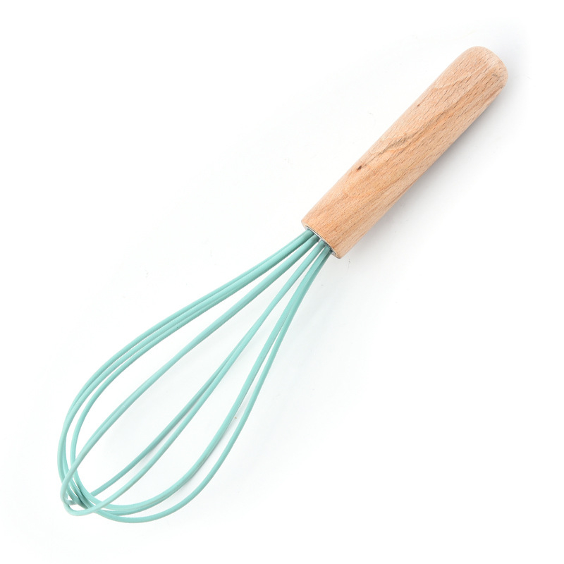 Medinės rankenos spalvos rankinis silikoninis kiaušinių plaktuvas rankinis skysčio maišymo lazdelės grietinėlės dozatorius virtuvės buitiniai įrankiai