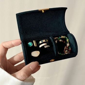 Изящна преносима мини кутия за съхранение на бижута, дамска пътна антиоксидационна пръстен бижута лека луксозна фланелена кутия за бижута
