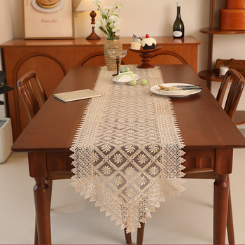 Amazon Нова европейска дантелена пътека за маса, бродирана прозрачна заострена кърпа за маса, страничен шкаф, бродирана кърпа за шкаф за обувки, дълга кърпа