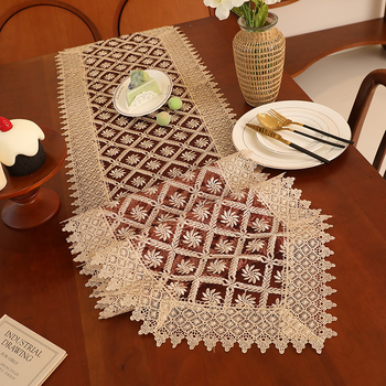 Amazon Нова европейска дантелена пътека за маса, бродирана прозрачна заострена кърпа за маса, страничен шкаф, бродирана кърпа за шкаф за обувки, дълга кърпа