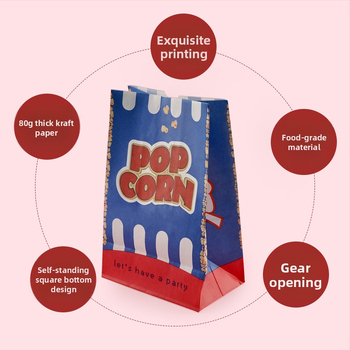 Filmi popkorni paberkott piknikupidu popkorni kott paksendatud õlikindla kattega kraftpaberist kott toidupakendikott