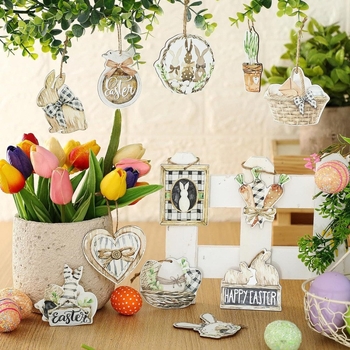 Ξύλινα πασχαλινά στολίδια λαγουδάκι, κρεμαστά στολίδια για το ανοιξιάτικο δέντρο, πασχαλινά στολίδια χαρούμενου λαγουδάκι, εξοχικό, ανοιξιάτικο ξύλινο κοίλο