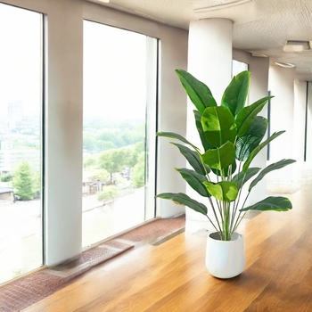 Mākslīgais tropu simulācijas augs ar lieliem banānu lapu dekoratīviem rotājumiem viesistabas biroja vietas dekorēšanai