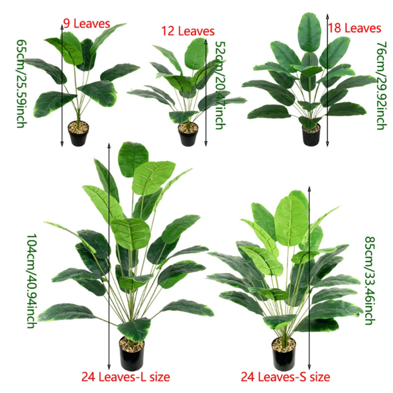 Mākslīgais tropu simulācijas augs ar lieliem banānu lapu dekoratīviem rotājumiem viesistabas biroja vietas dekorēšanai