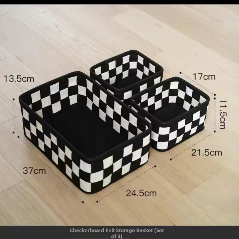 Кошница за съхранение от филц, винтидж семпла кутия за съхранение с шахматна дъска, кошница за съхранение на козметични принадлежности, кутия за съхранение на плот