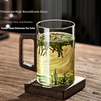 Γυάλινο Κύπελλο, Κύπελλο Πράσινου Τσαγιού, Ιαπωνικό Κύπελλο Τσαγιού με Λαβή, Κύπελλο Τσαγιού, Ανθεκτικό σε Υψηλή Θερμοκρασία Πόσιμο Νερό Γραφείου, Κύπελλο με Ξύλινη Λαβή κατά των Εγκαυμάτων