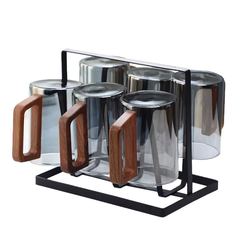 Стъклена чаша, чаша за зелен чай, японска чаша за чай с дръжка, чаша за чай, устойчива на висока температура офис питейна вода, чаша с дървена дръжка, устойчива на изгаряне