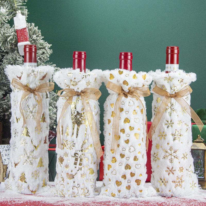 Kalėdinės dekoracijos Kalėdinis vyno butelių maišelis Pliušinis bronzantinis vyno butelių rinkinys Dovanų maišelis Kalėdinė dekoracija dovanų maišelis