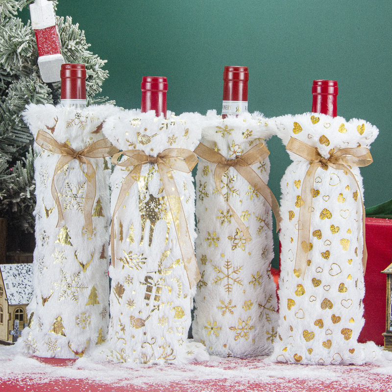 Kalėdinės dekoracijos Kalėdinis vyno butelių maišelis Pliušinis bronzantinis vyno butelių rinkinys Dovanų maišelis Kalėdinė dekoracija dovanų maišelis