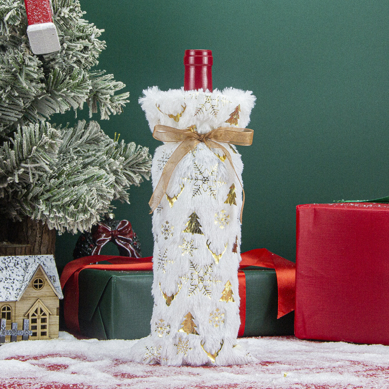 Kalėdinės dekoracijos Kalėdinis vyno butelių maišelis Pliušinis bronzantinis vyno butelių rinkinys Dovanų maišelis Kalėdinė dekoracija dovanų maišelis