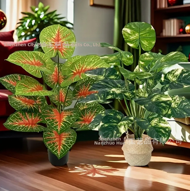 Zaļo augu kombinācijas simulācija, raibums, zaļa roze, sarkana sirds lapa, liels Ziemeļvalstu vēja augs, pods, mājas dekors, pārrobežu ekskluzīvs