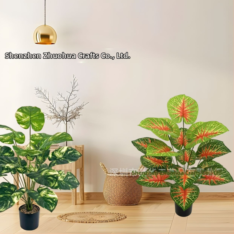 Симулация на комбинация от зелени растения, пъстрота, зелена роза, червено сърцевидно листо, голямо северно вятърно растение, саксийно растение, декорация за дома, трансгранична ексклузивност