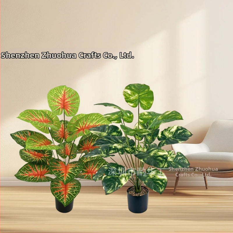 Симулация на комбинация от зелени растения, пъстрота, зелена роза, червено сърцевидно листо, голямо северно вятърно растение, саксийно растение, декорация за дома, трансгранична ексклузивност