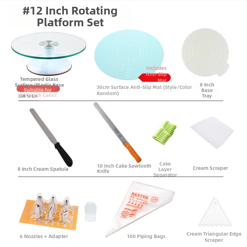 Torto kepimo stalo kepimo įrankių rinkinys, aliuminio lydinio padėklas, besisukantis tepinėlis, buitinis komercinis dekoravimo kepimo stalas