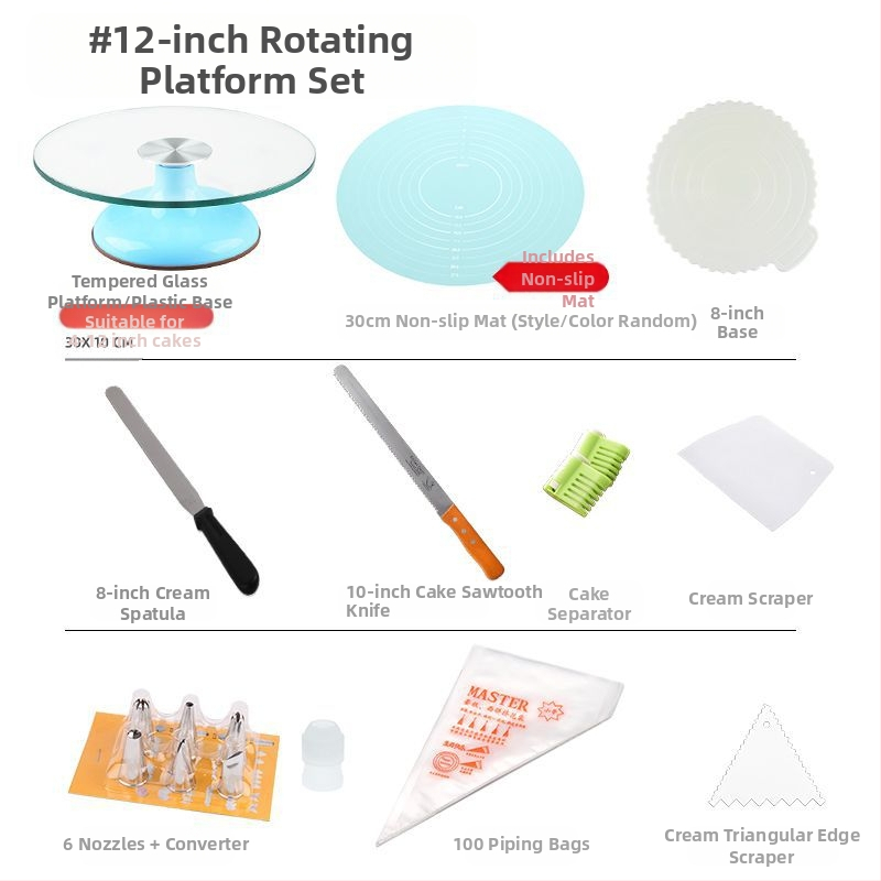 Torto kepimo stalo kepimo įrankių rinkinys, aliuminio lydinio padėklas, besisukantis tepinėlis, buitinis komercinis dekoravimo kepimo stalas