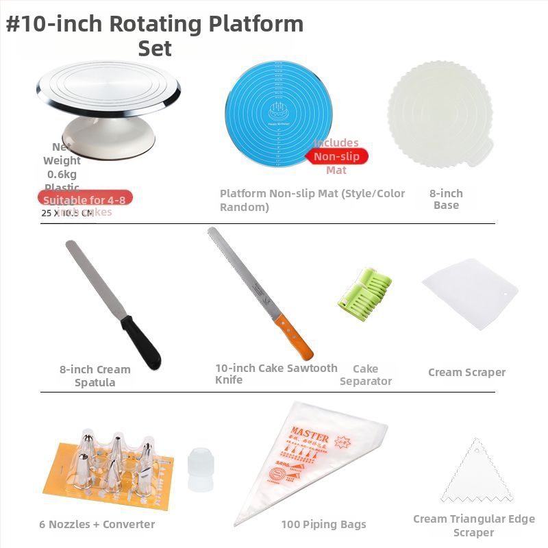 Torto kepimo stalo kepimo įrankių rinkinys, aliuminio lydinio padėklas, besisukantis tepinėlis, buitinis komercinis dekoravimo kepimo stalas
