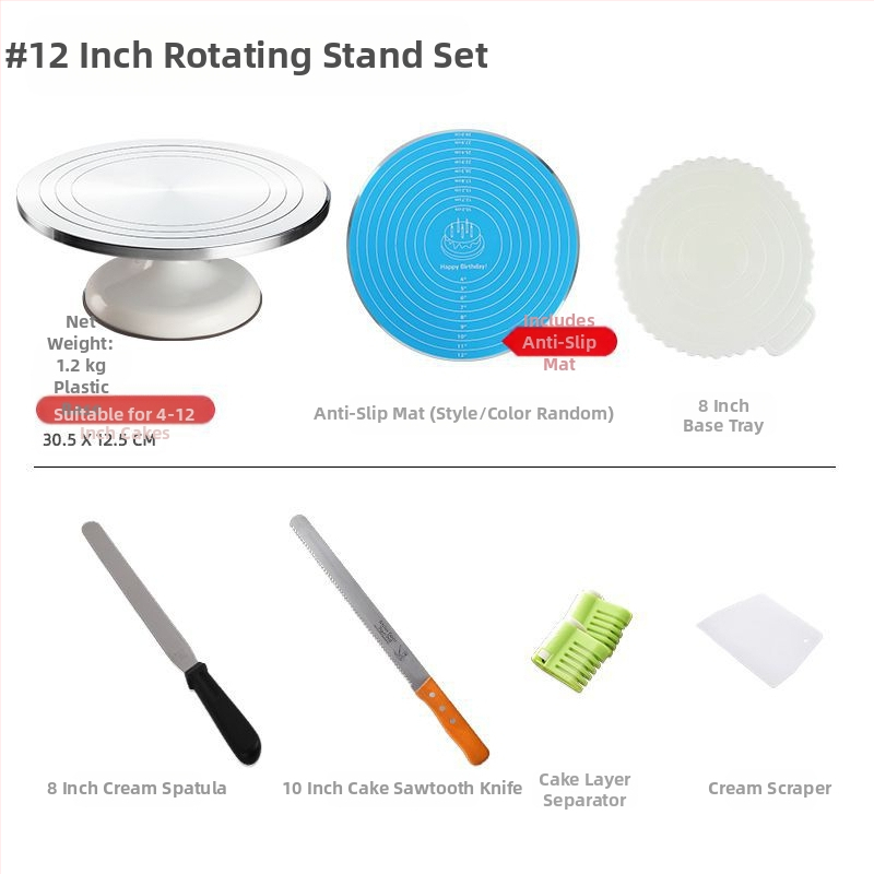 Torto kepimo stalo kepimo įrankių rinkinys, aliuminio lydinio padėklas, besisukantis tepinėlis, buitinis komercinis dekoravimo kepimo stalas